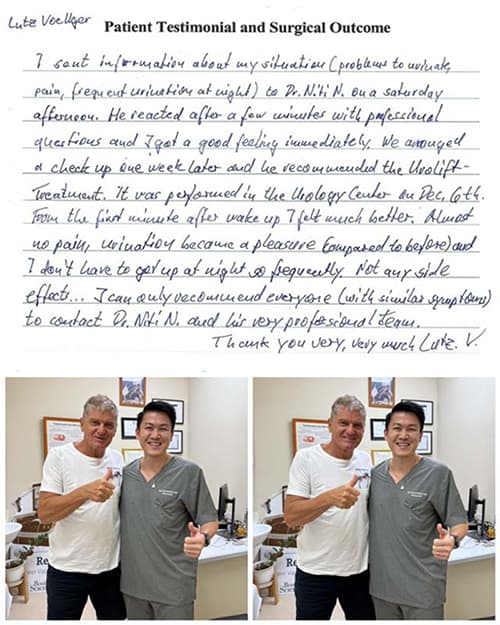 Handwritten testimonial from Lutz Voellger